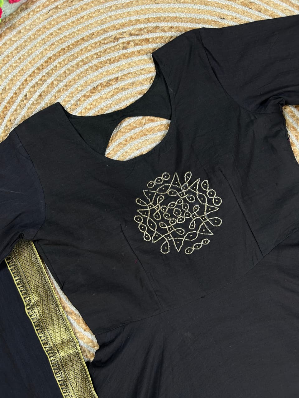 Mul cotton kolam design traditional Mangalagiri style anarkali set