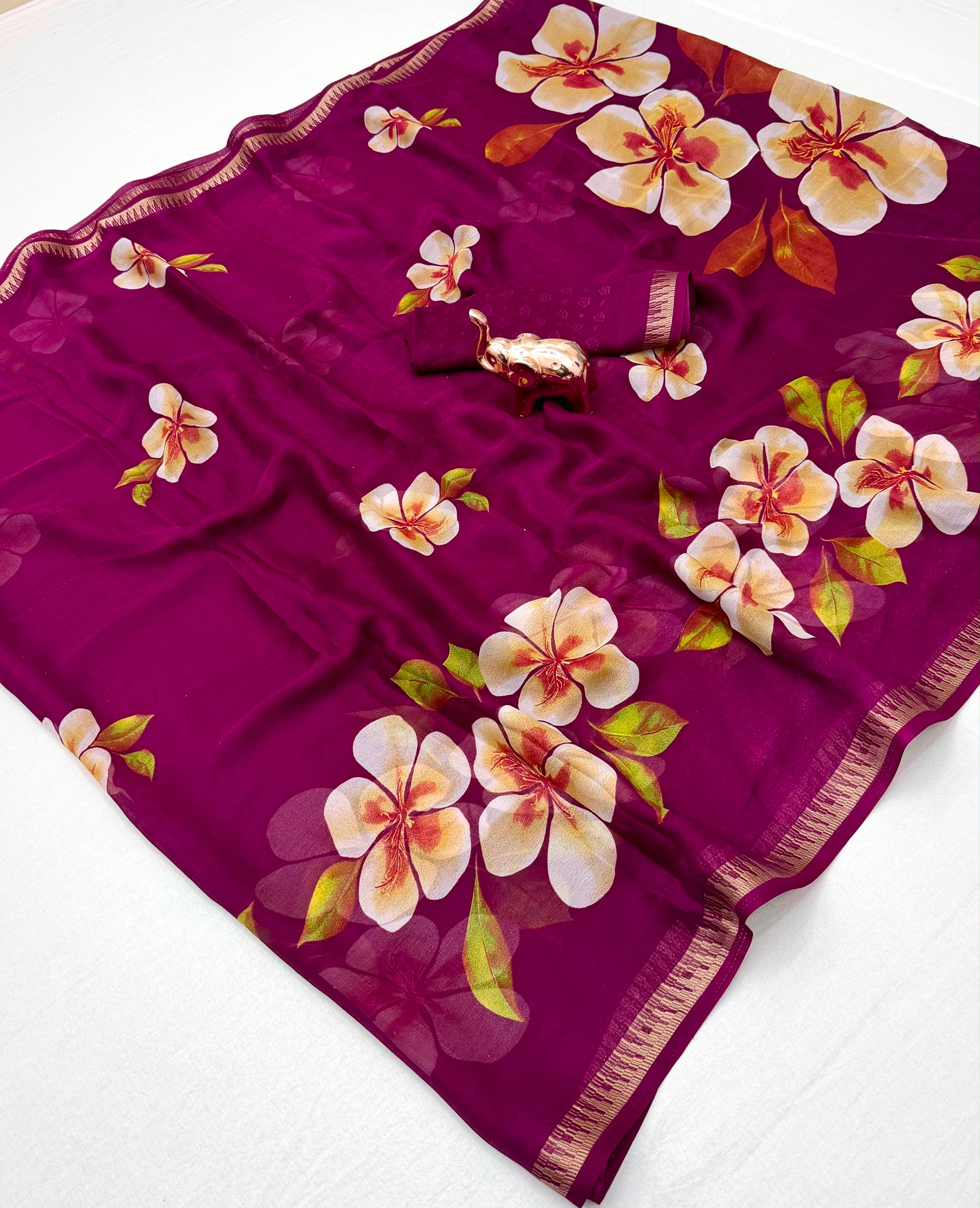 Soft marshmallow georgette floral saree