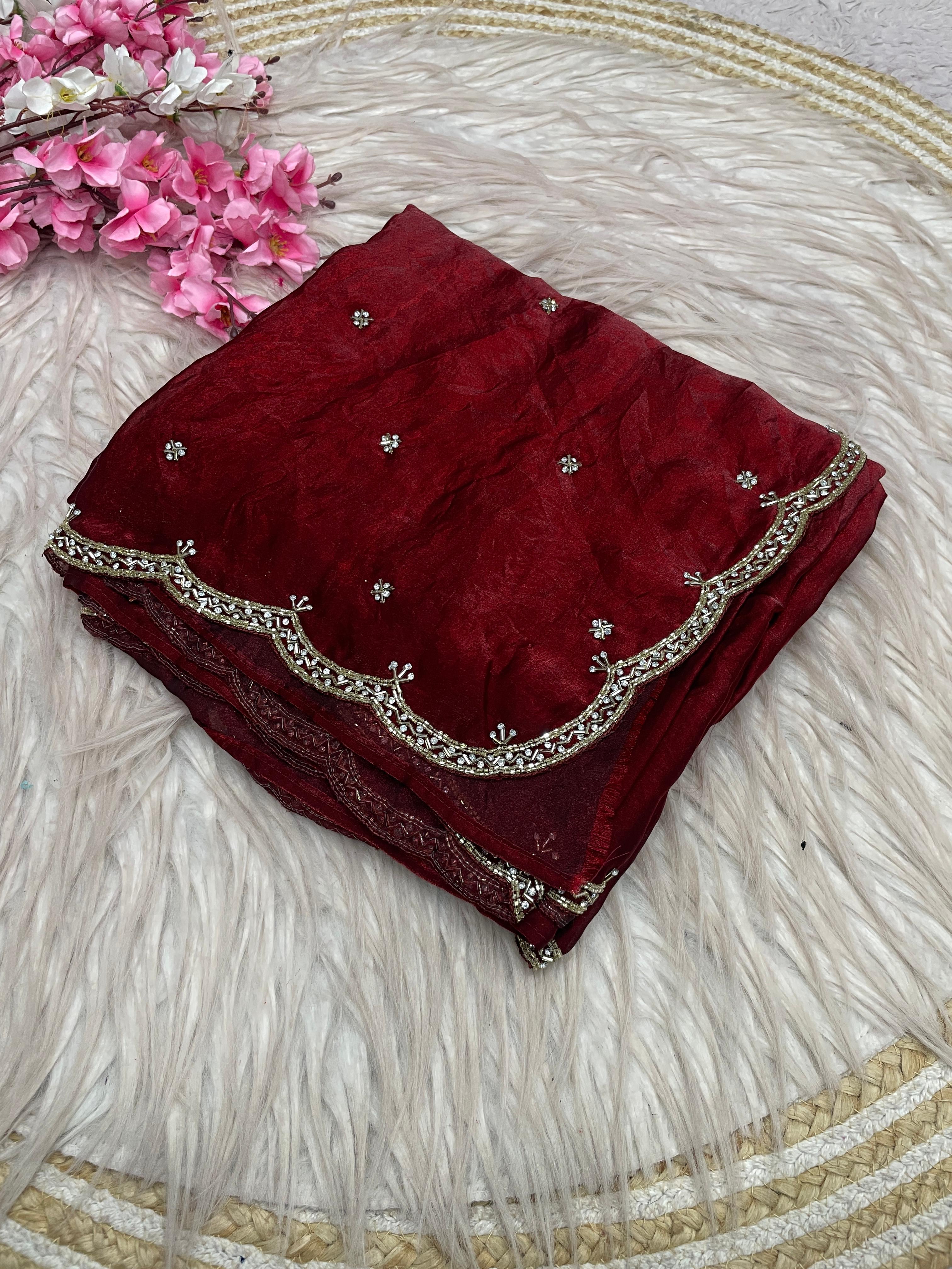 Space silk beads work saree