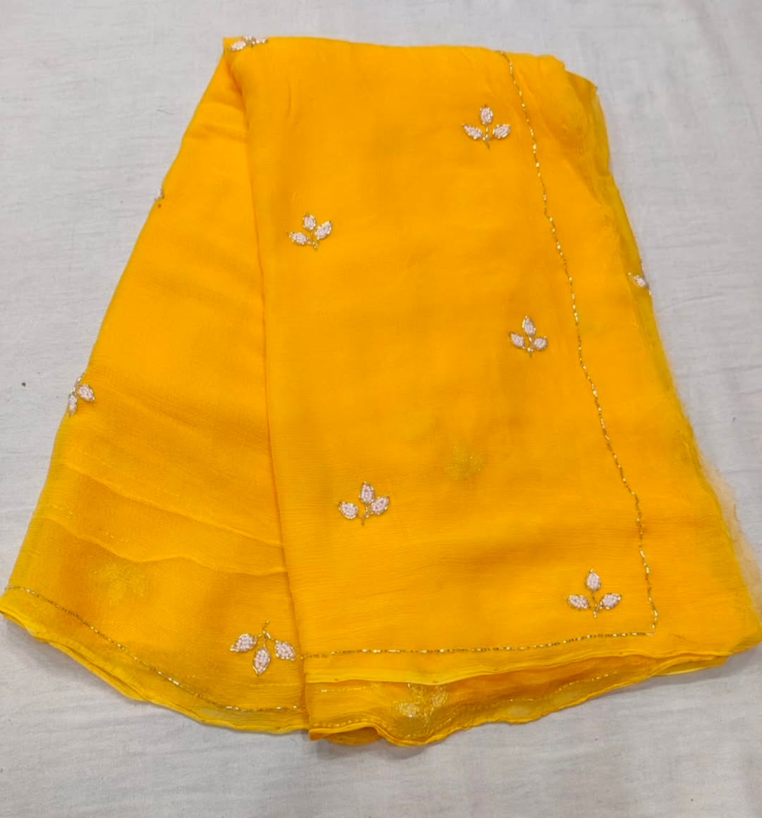 Soft chiffon saree leaf pattern