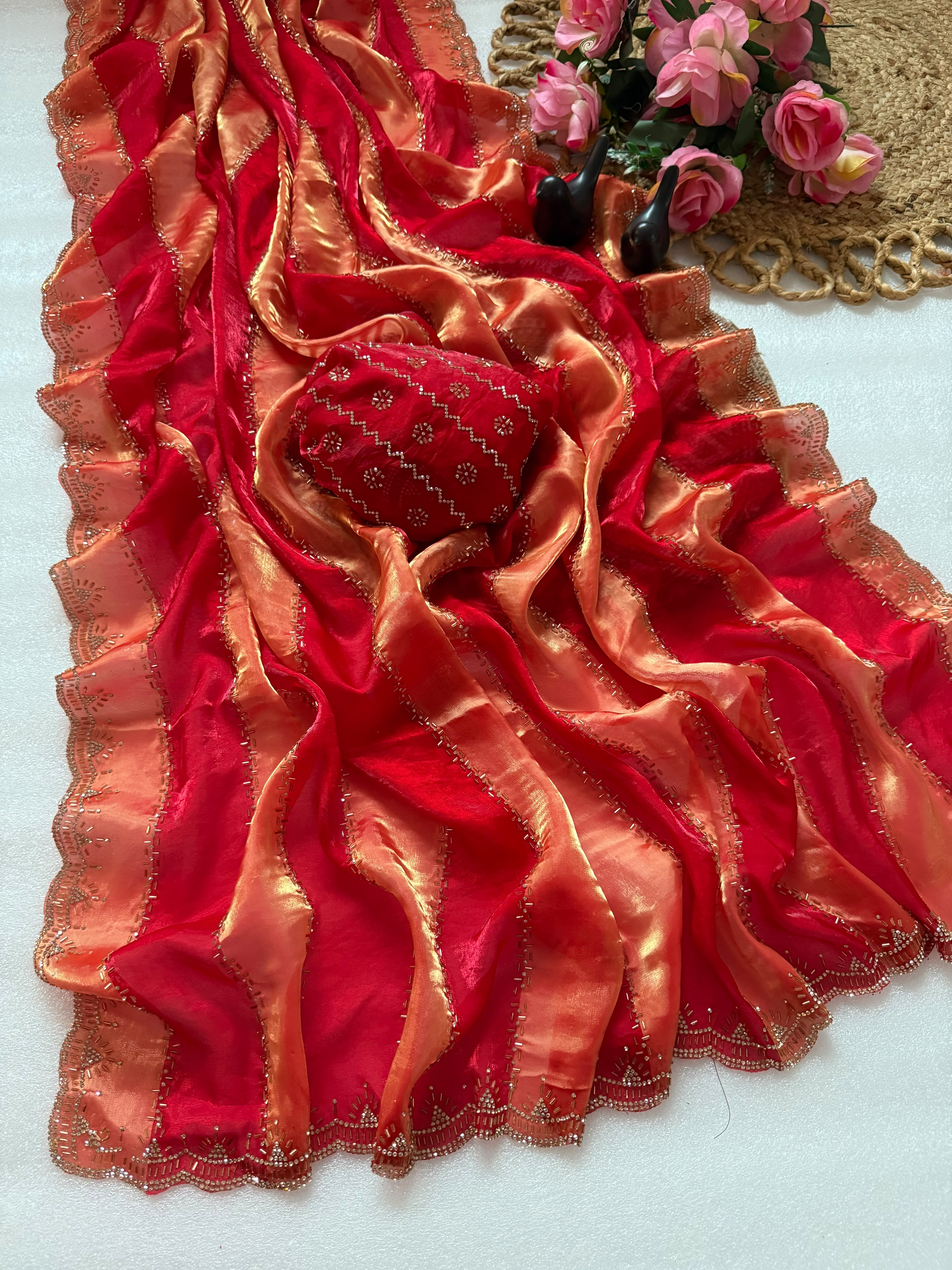 Space silk jharkan work sarees for party wear