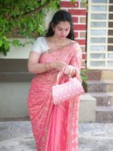 Space silk beads work saree with free desiner purse