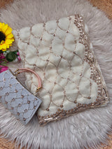 Space silk beads work saree with free desiner purse