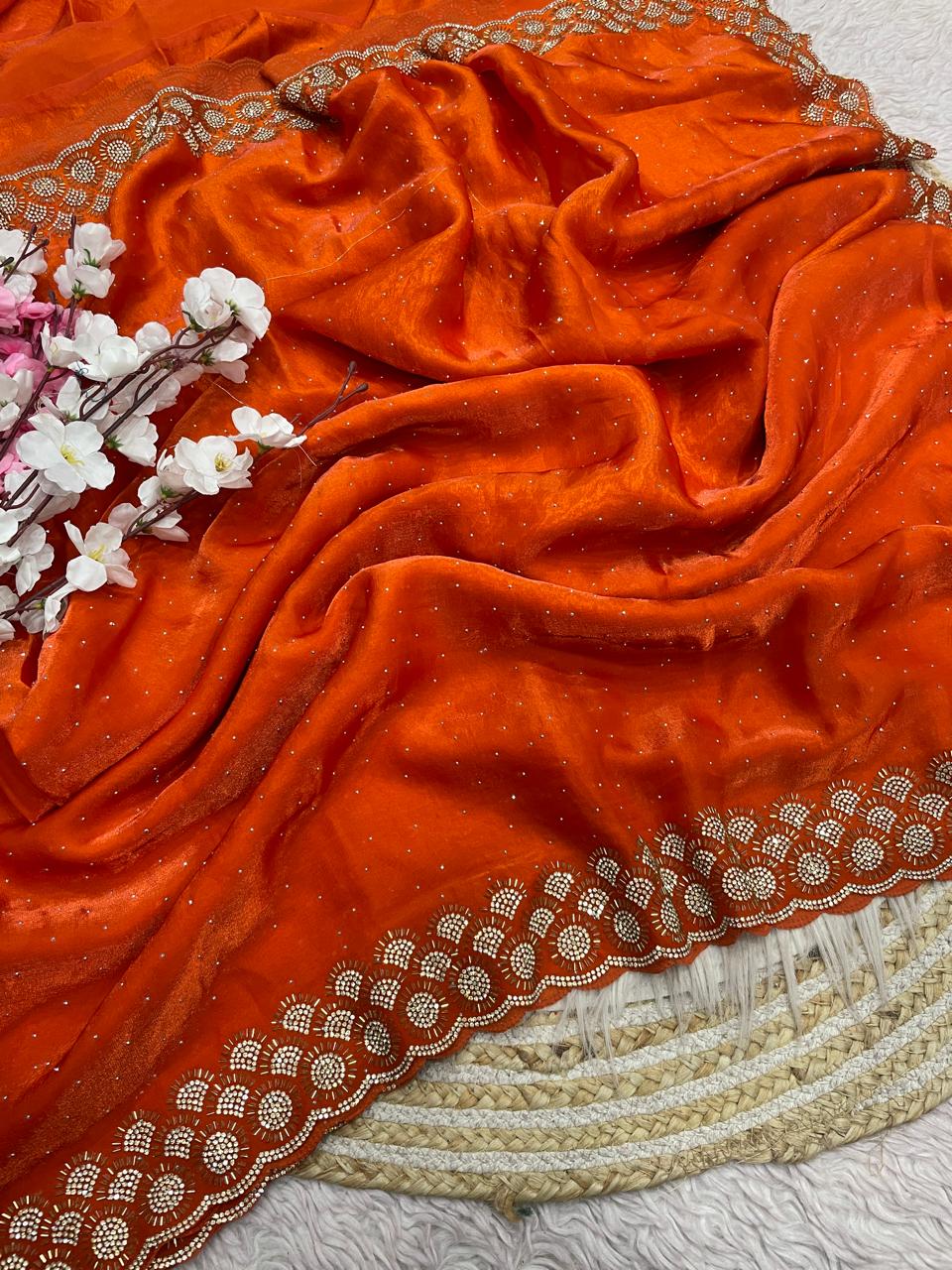 Space Silk diamond work saree