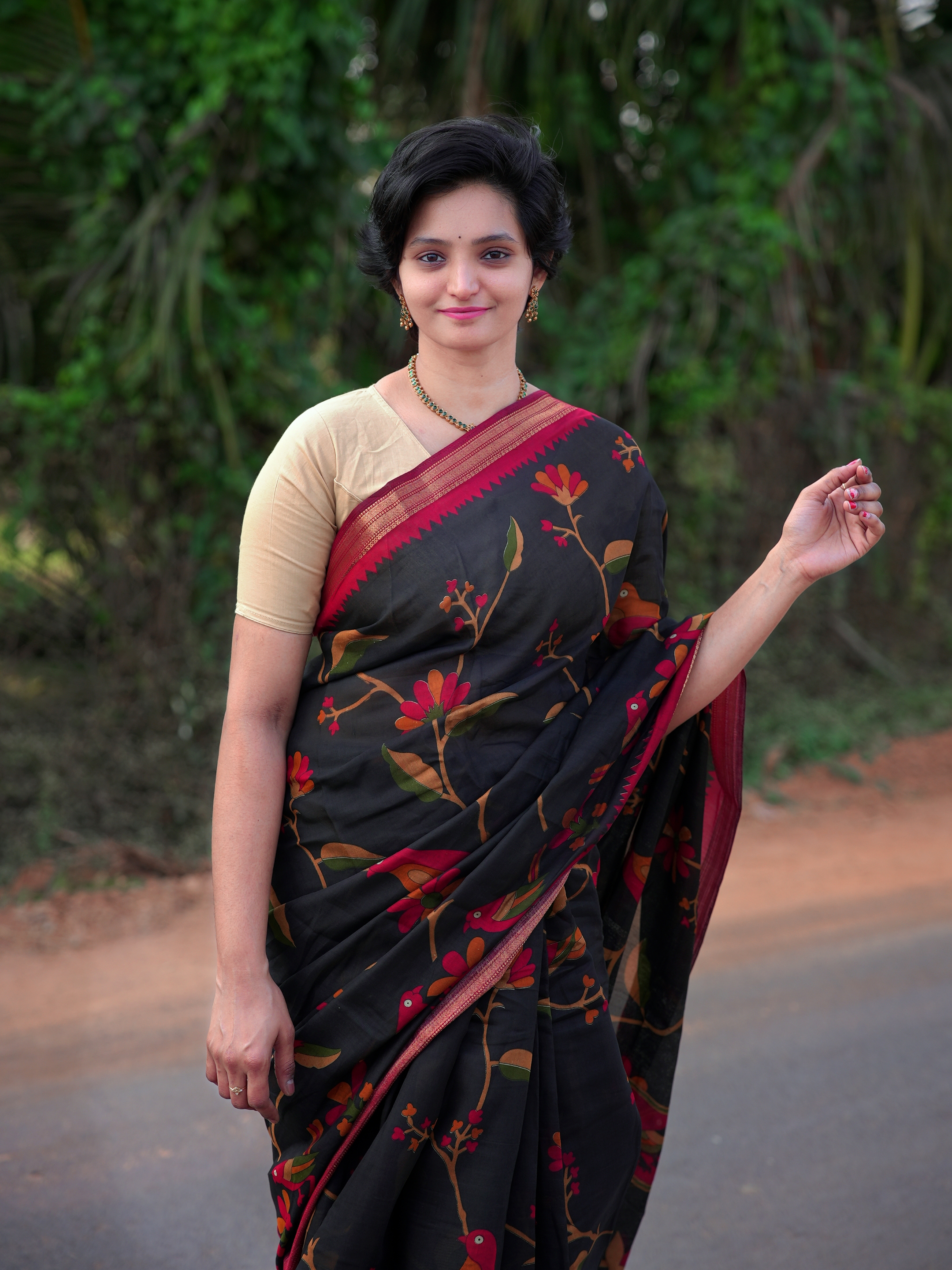 Maheswari Silk Kalamkari Parrot printed Saree