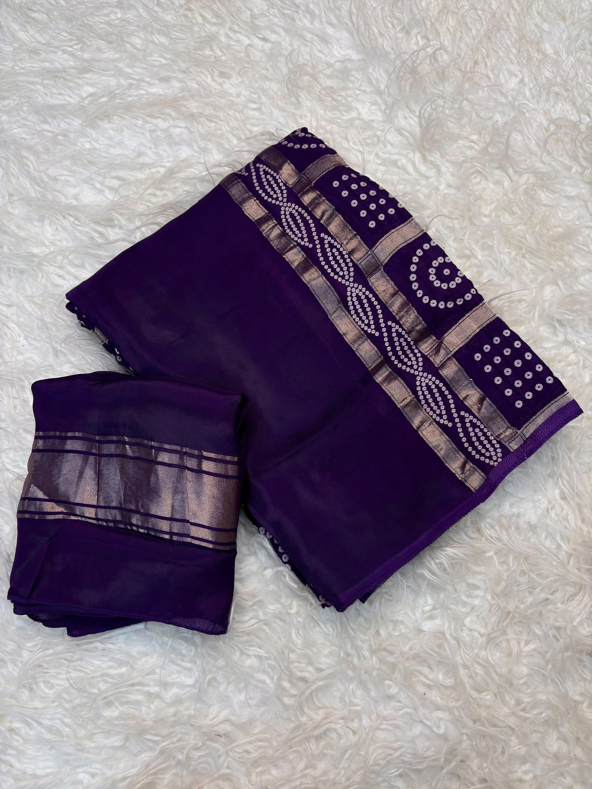 Pure rasmalai and semi mysore silk mix bandhej saree