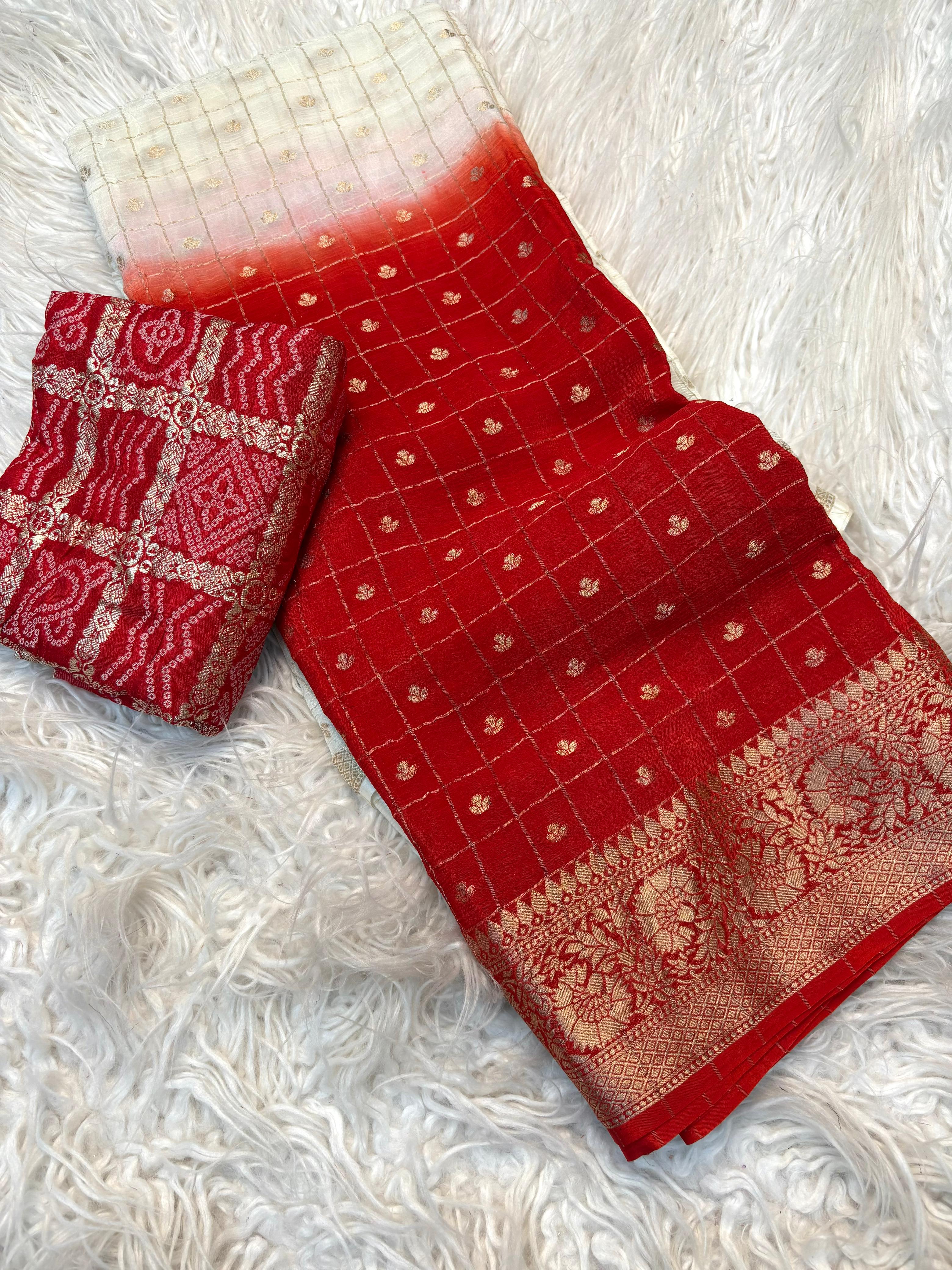 Pure Viscose Chinnon Saree with bandini Blouse
