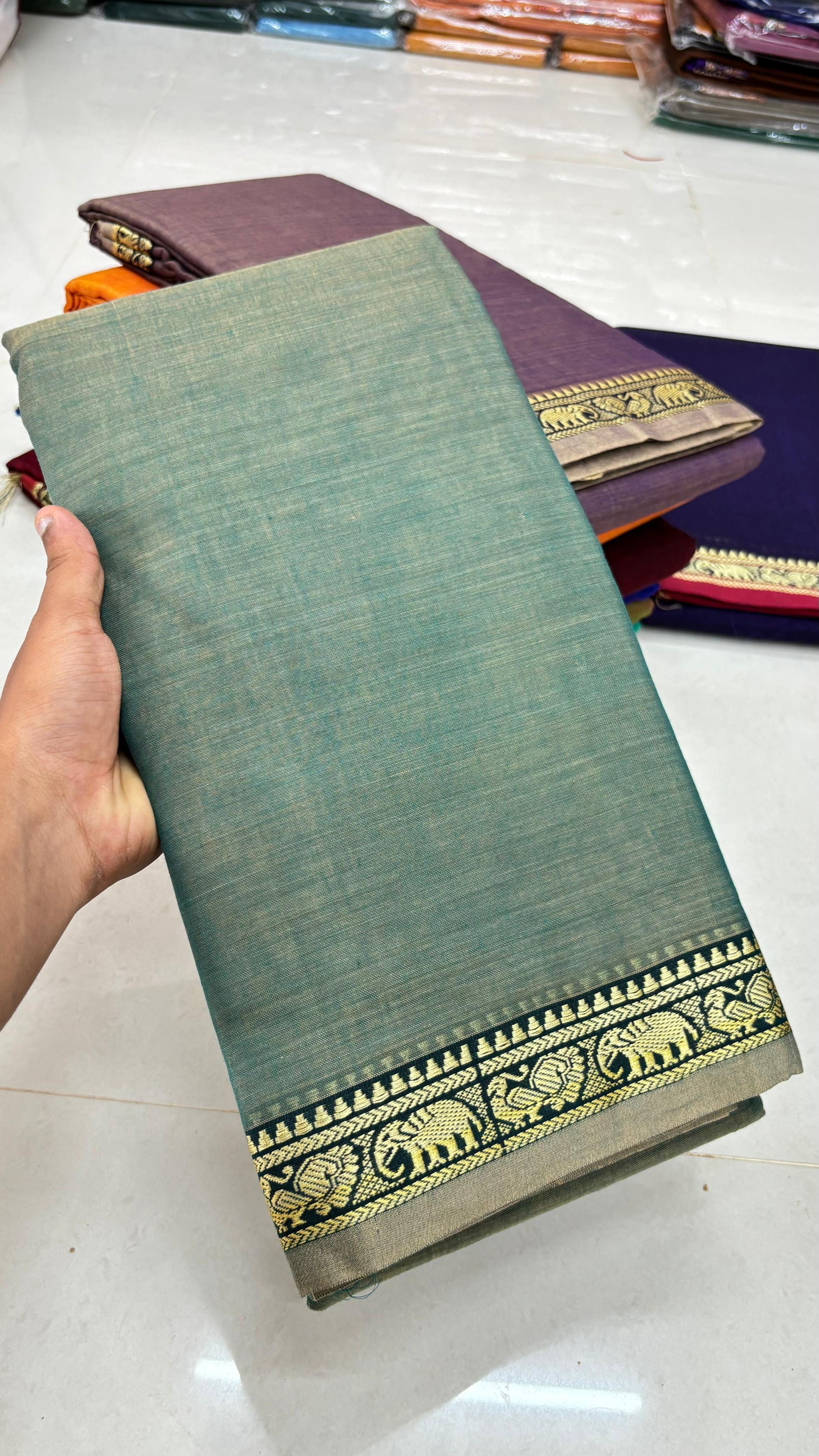 Narayanpeta Mercerised Cotton elephant small boarder saree