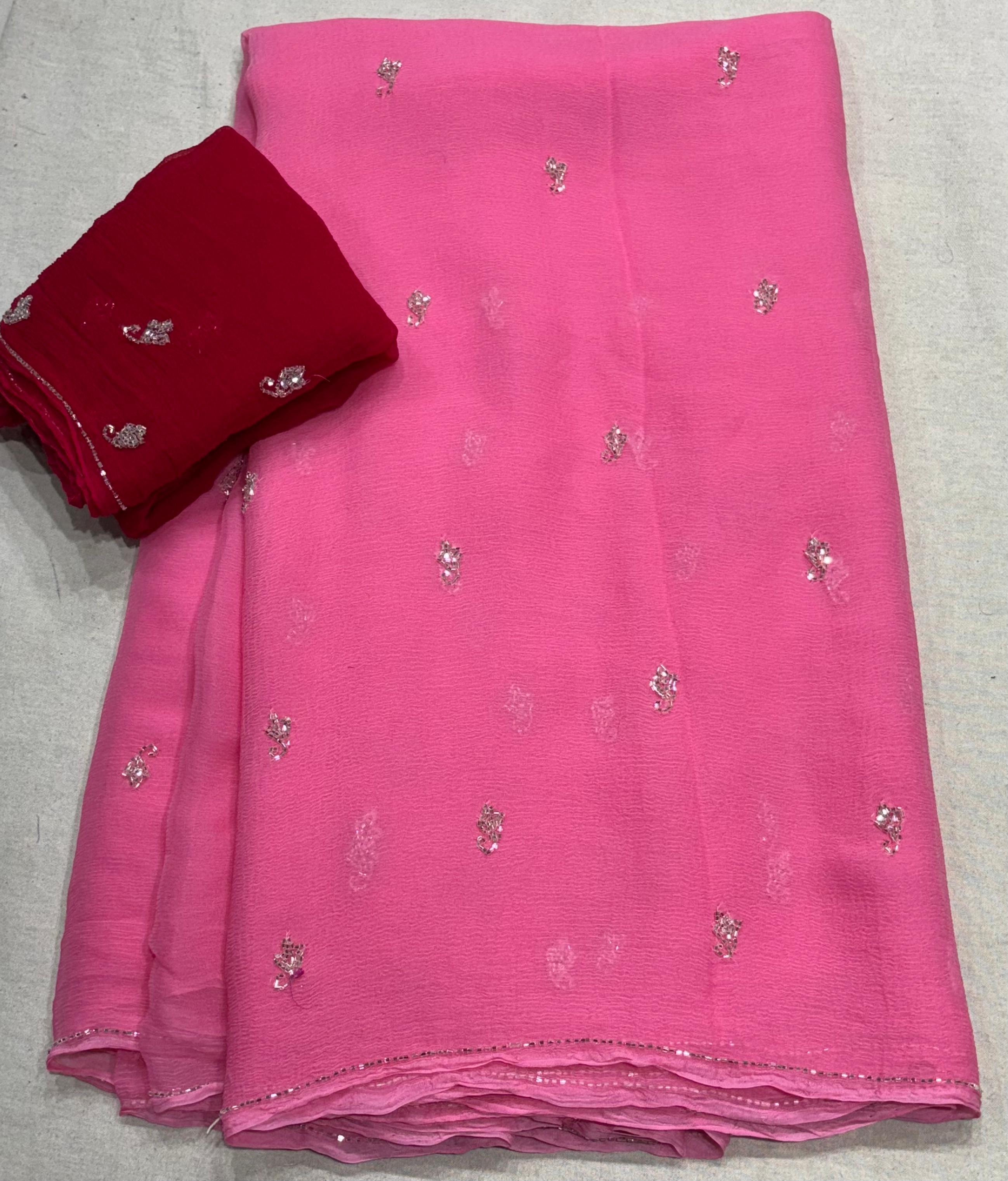 Chiffon contrast diamond saree