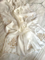 Pure chiffon and organza handwork saree