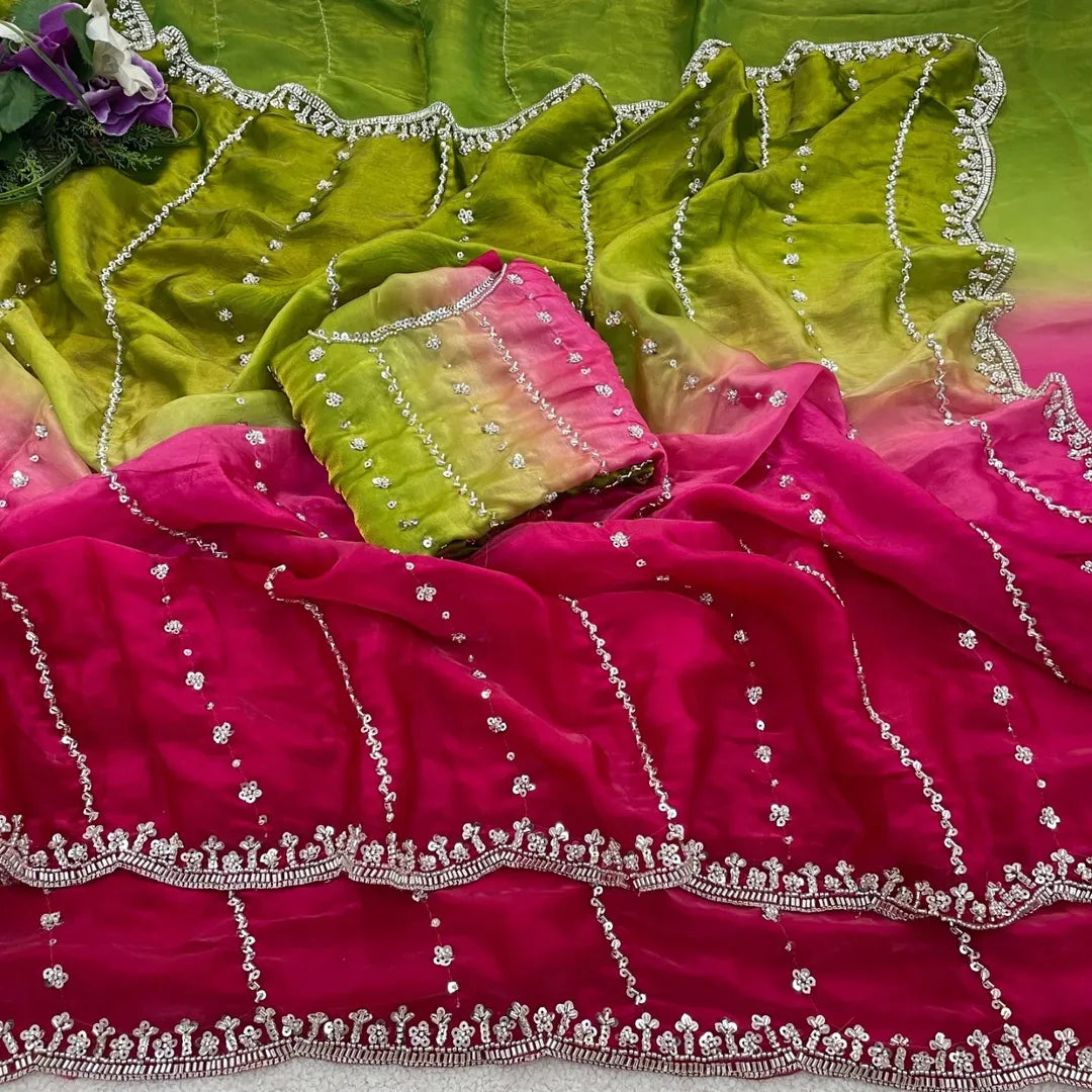 Space silk dual shade original beads work saree