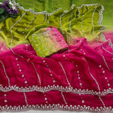 Space silk dual shade original beads work saree