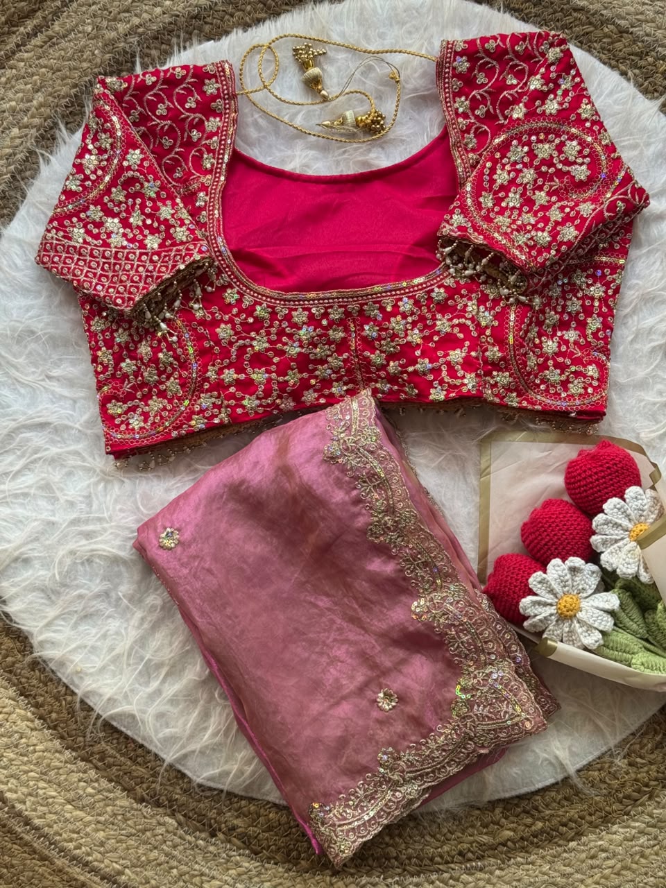 Space silk fully stitched designer blouse with saree
