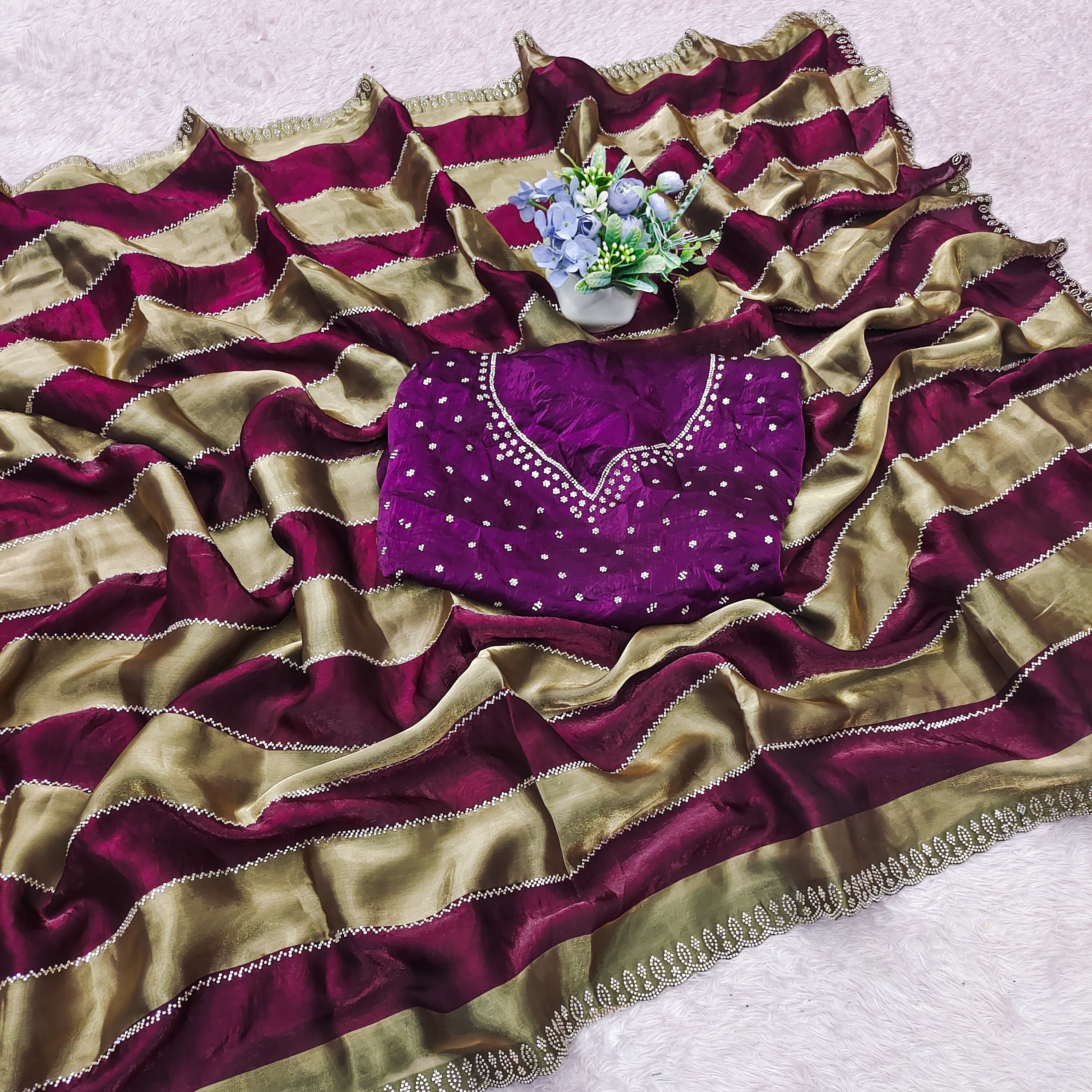 Space silk jharkan work sarees for party wear