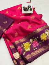 Rust Orange Mangalagiri Pichwai saree