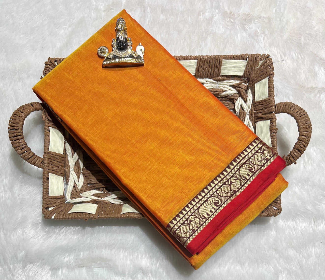 Narayanpeta Mercerised Cotton elephant small boarder saree