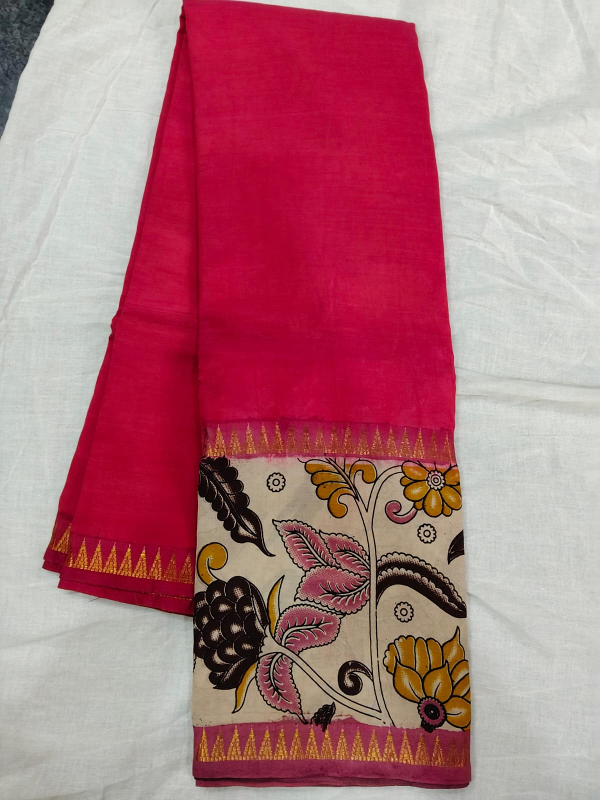 Mangalagiri silk handloom kalamkari gap boarder saree