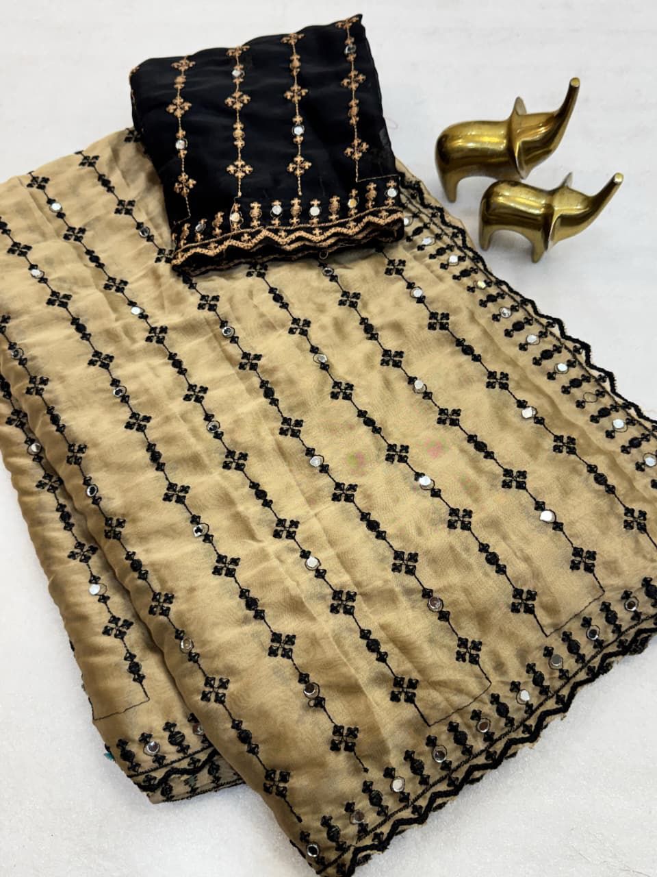 Rangoli heavy mirror embroidery saree