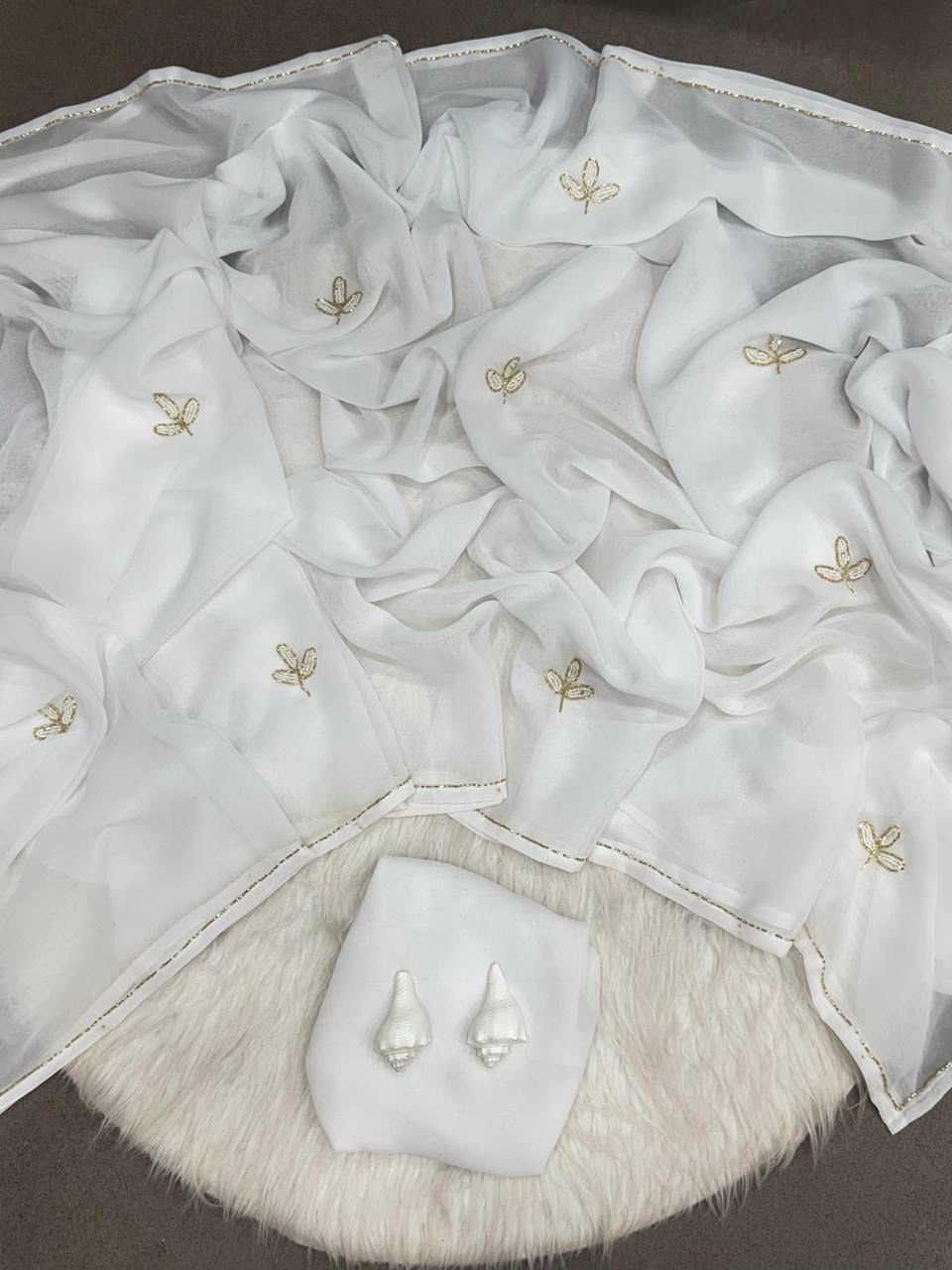 Soft chiffon saree leaf pattern