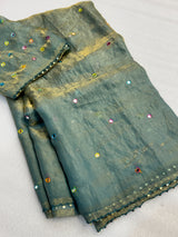 Moss space silk arco mirror work saree