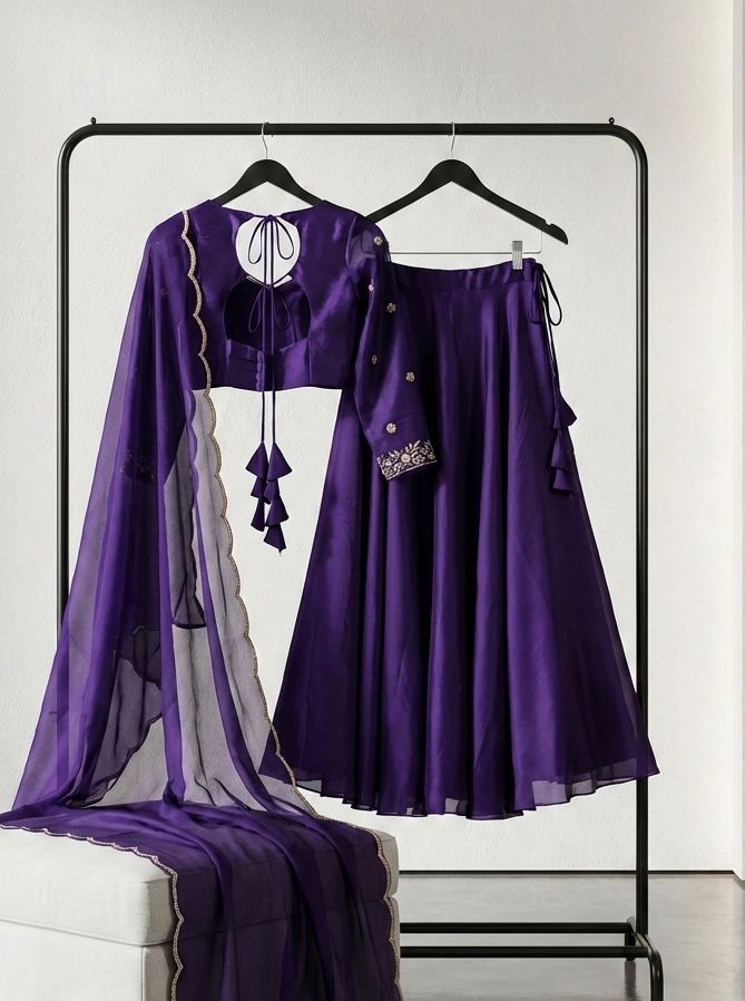 Madhuri Purple fully stitched lehanga