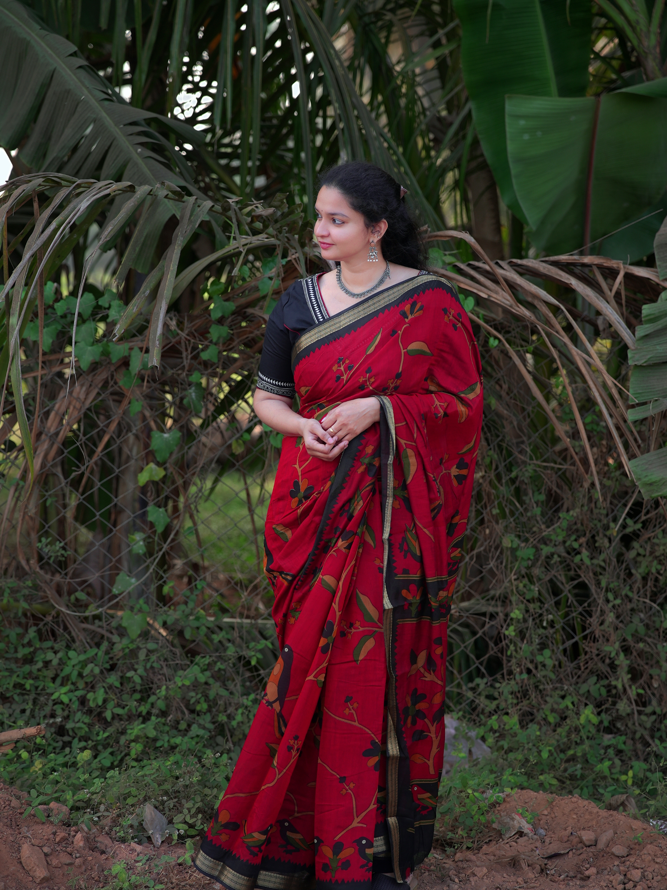 Maheswari Silk Kalamkari Parrot printed Saree