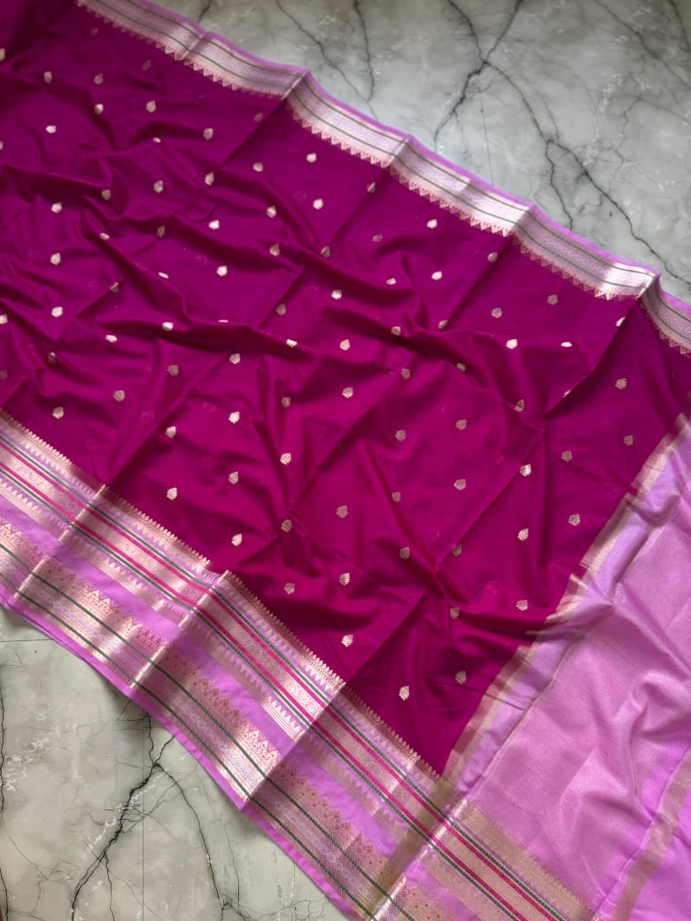 Banarasi soft katan silk contrast boarder saree