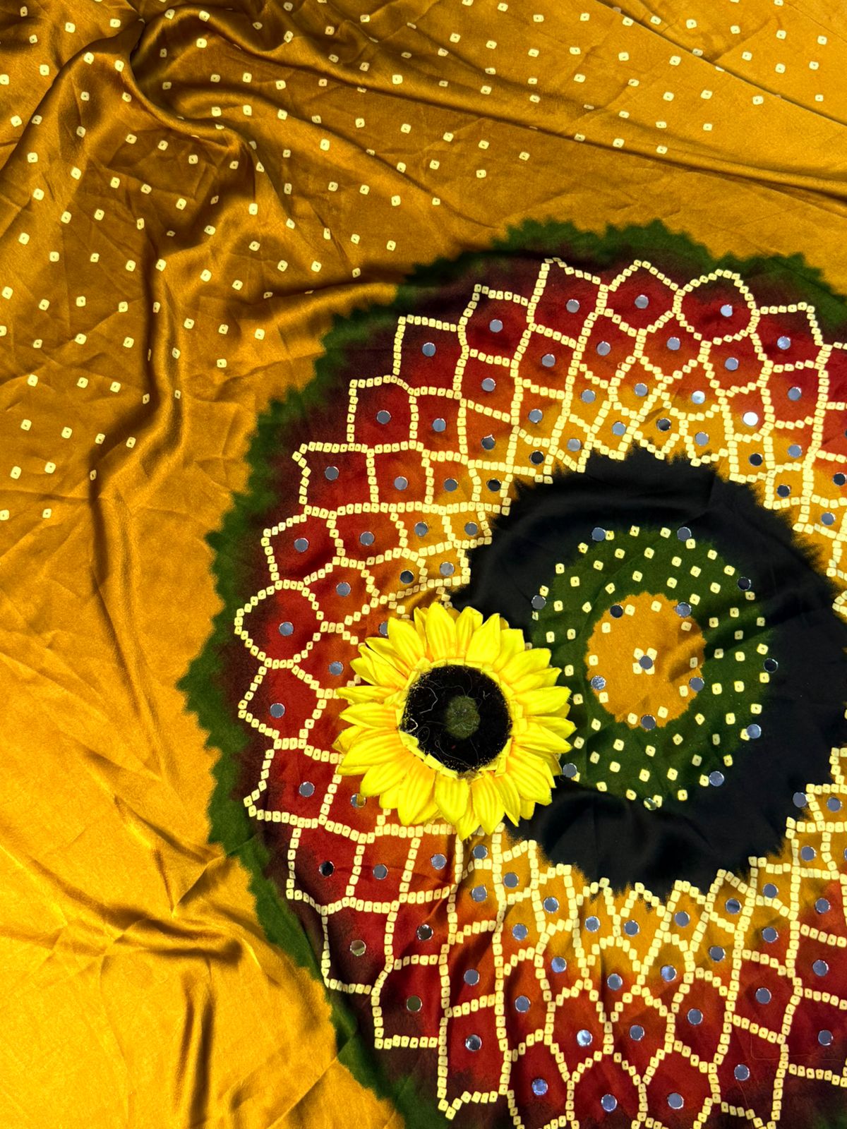 Ganji bandhej silk mirror work soft saree
