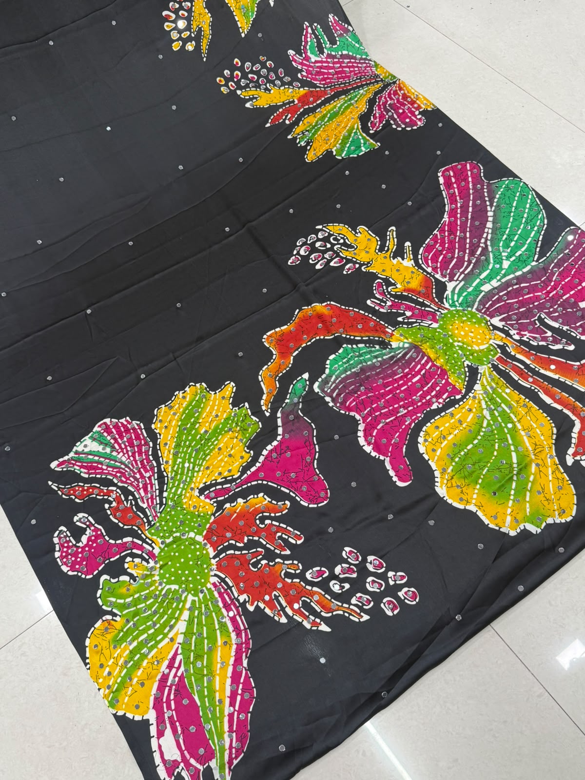Ajrak gajji silk mirror work saree