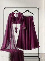 Madhuri Purple fully stitched lehanga