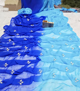 Chiffon leaf pattern dual shade saree
