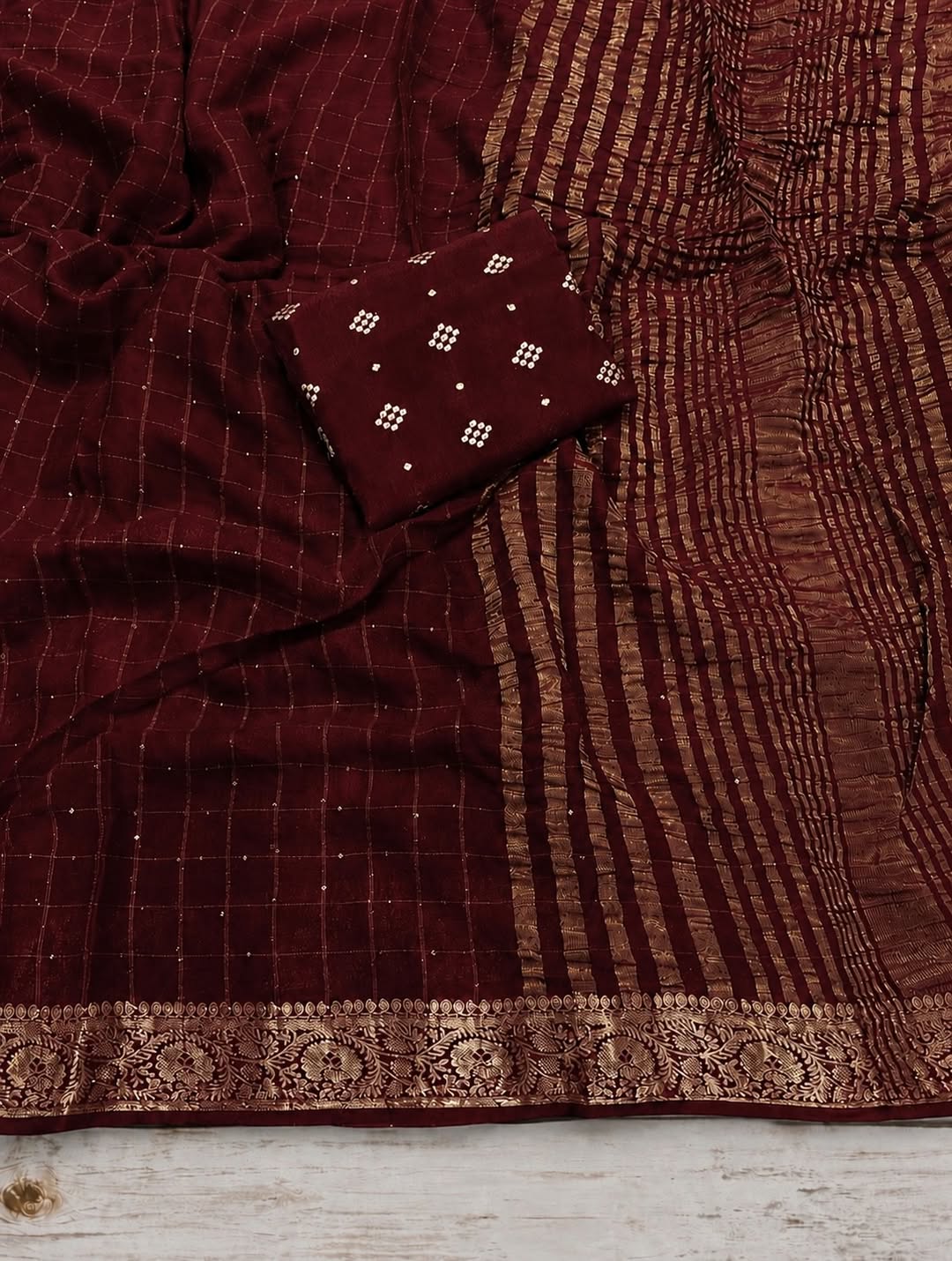Viscose georgette checks pattern sarees