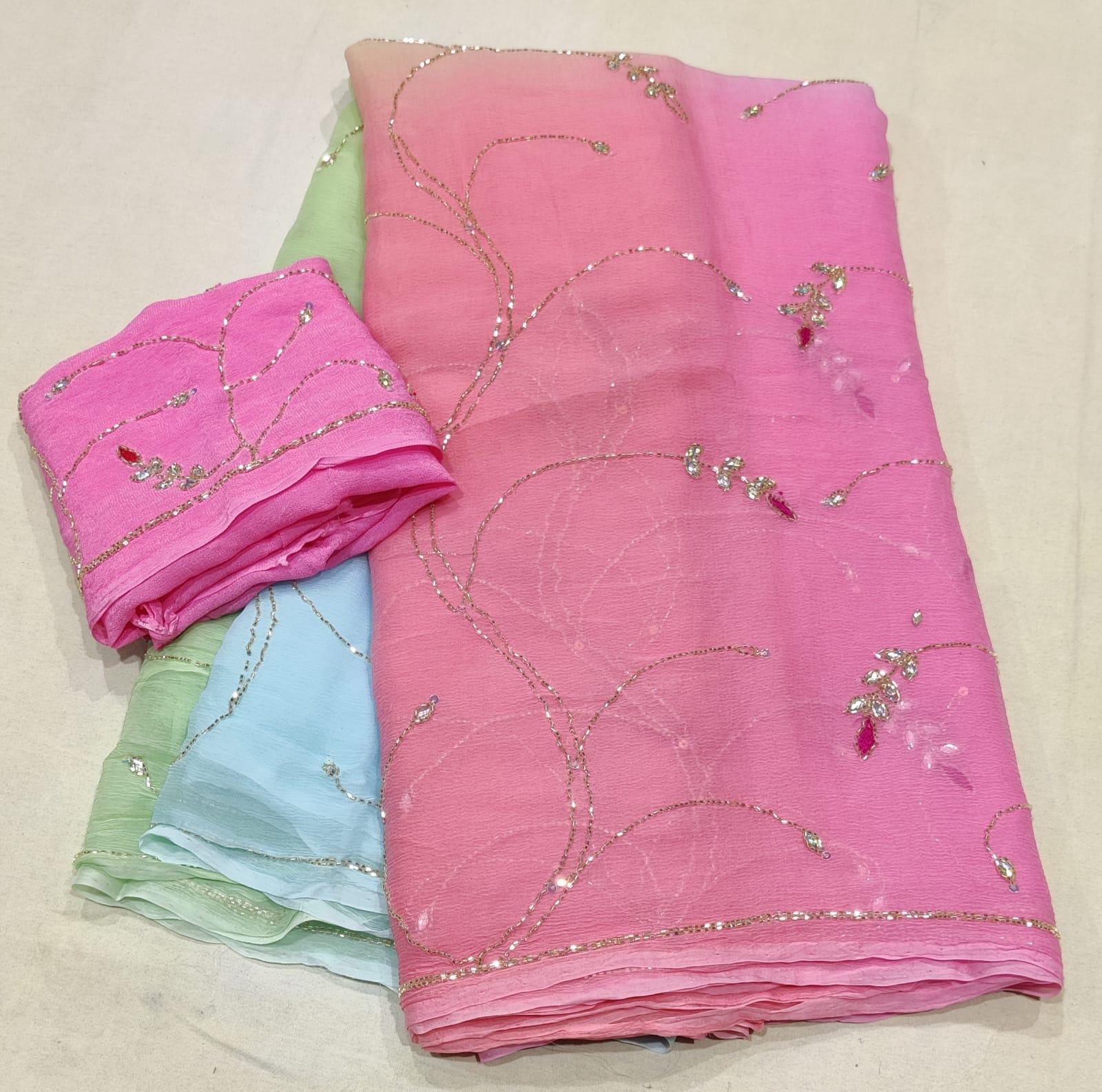 Chiffon heavy jaal work saree
