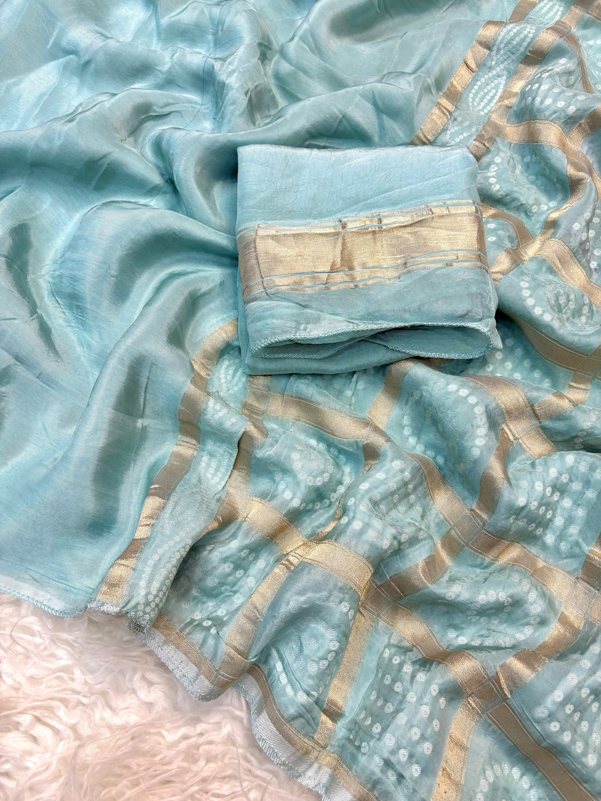 Pure rasmalai and semi mysore silk mix bandhej saree
