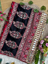 Ajrak mirror satin modal saree