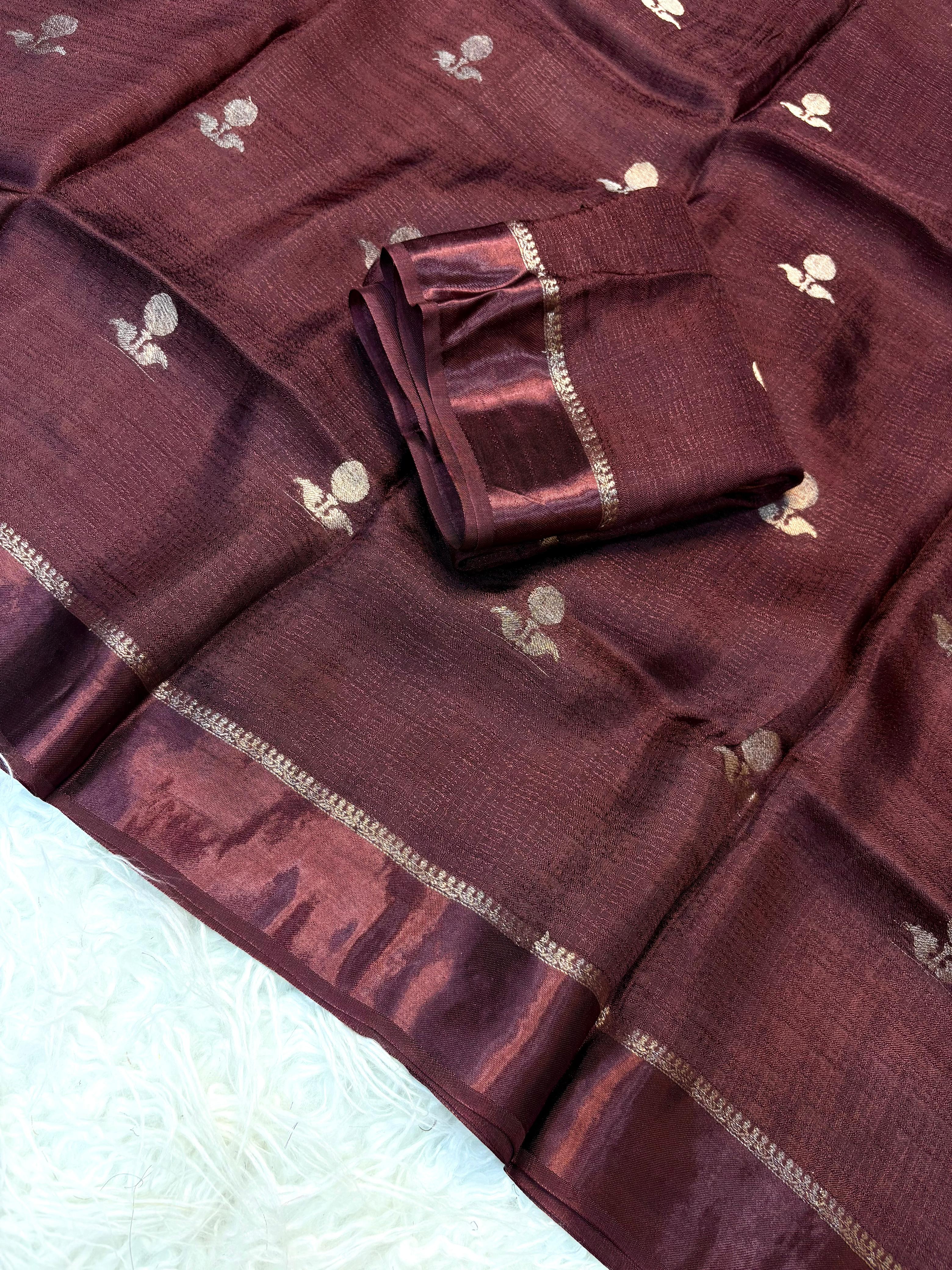 Jute silk viscose leaf pattern saree
