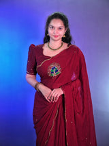Very soft rangoli crush hand work peacock design saree