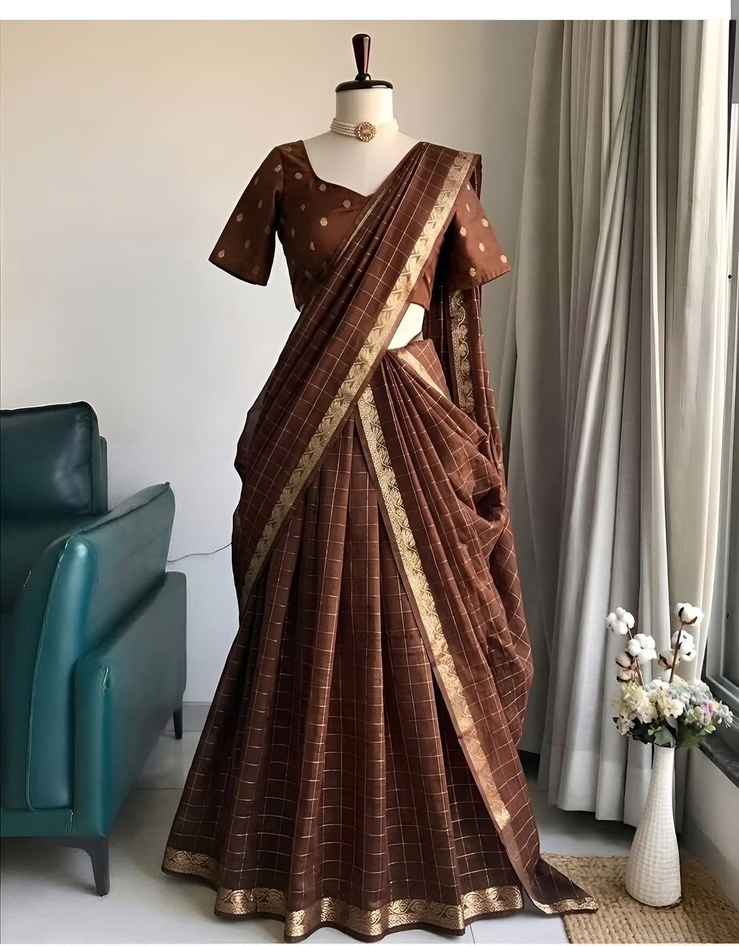 Vintage chex Half saree