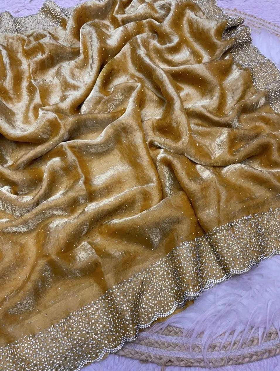 Space silk Diamond work saree