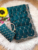 Space silk beads work saree with free desiner purse