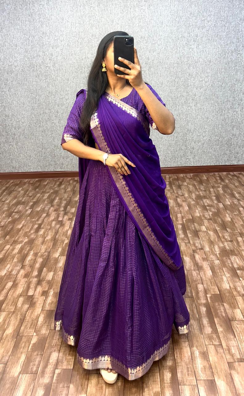 Vintage checks half saree lehanga set