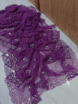 Fancy handwork mirrors and beads work georgette saree