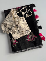 Premium Chanderi Silk Saree Fully Stitched blouse