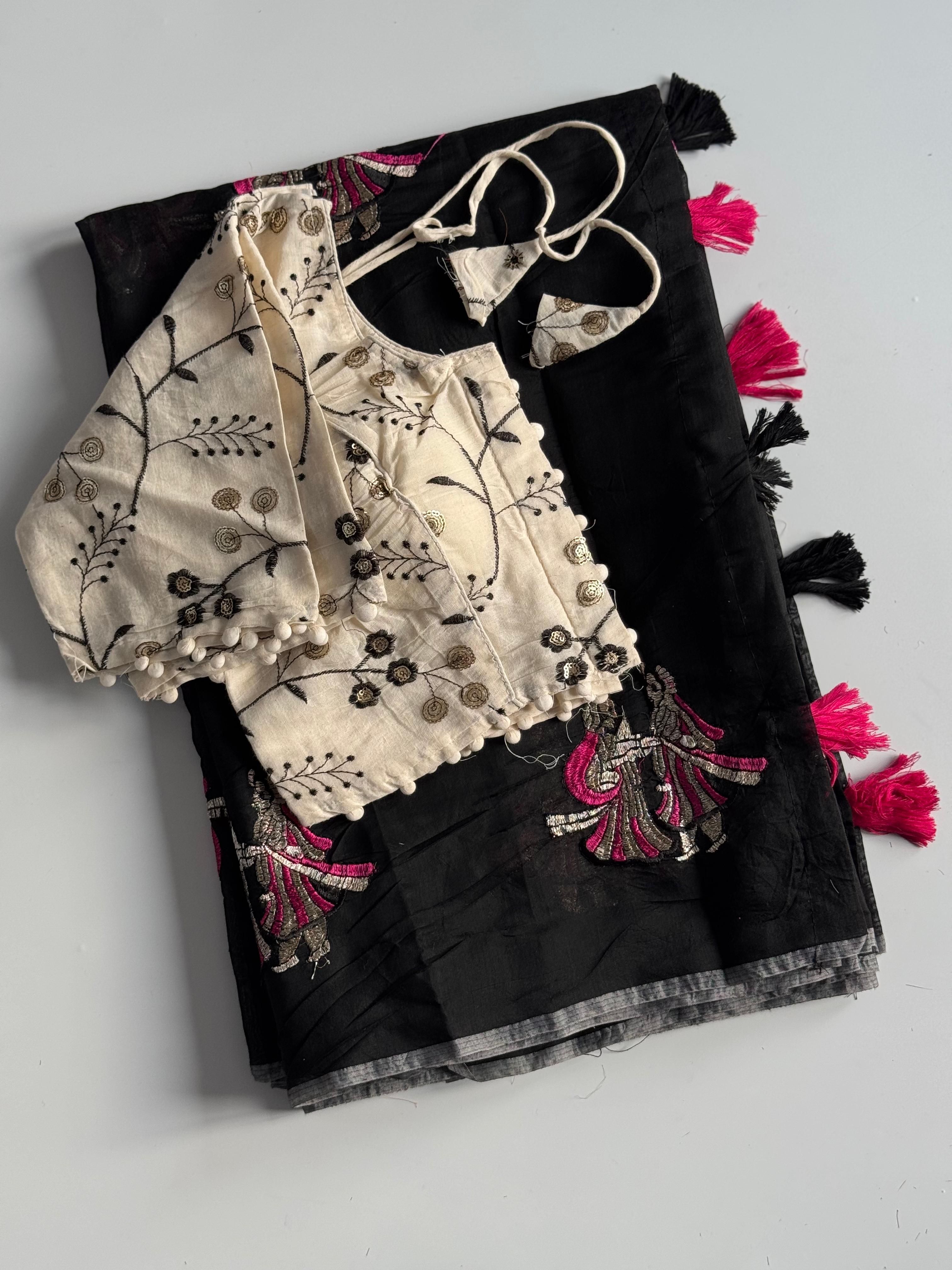 Premium Chanderi Silk Saree Fully Stitched blouse