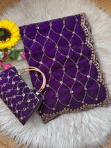 Space silk beads work saree with free desiner purse