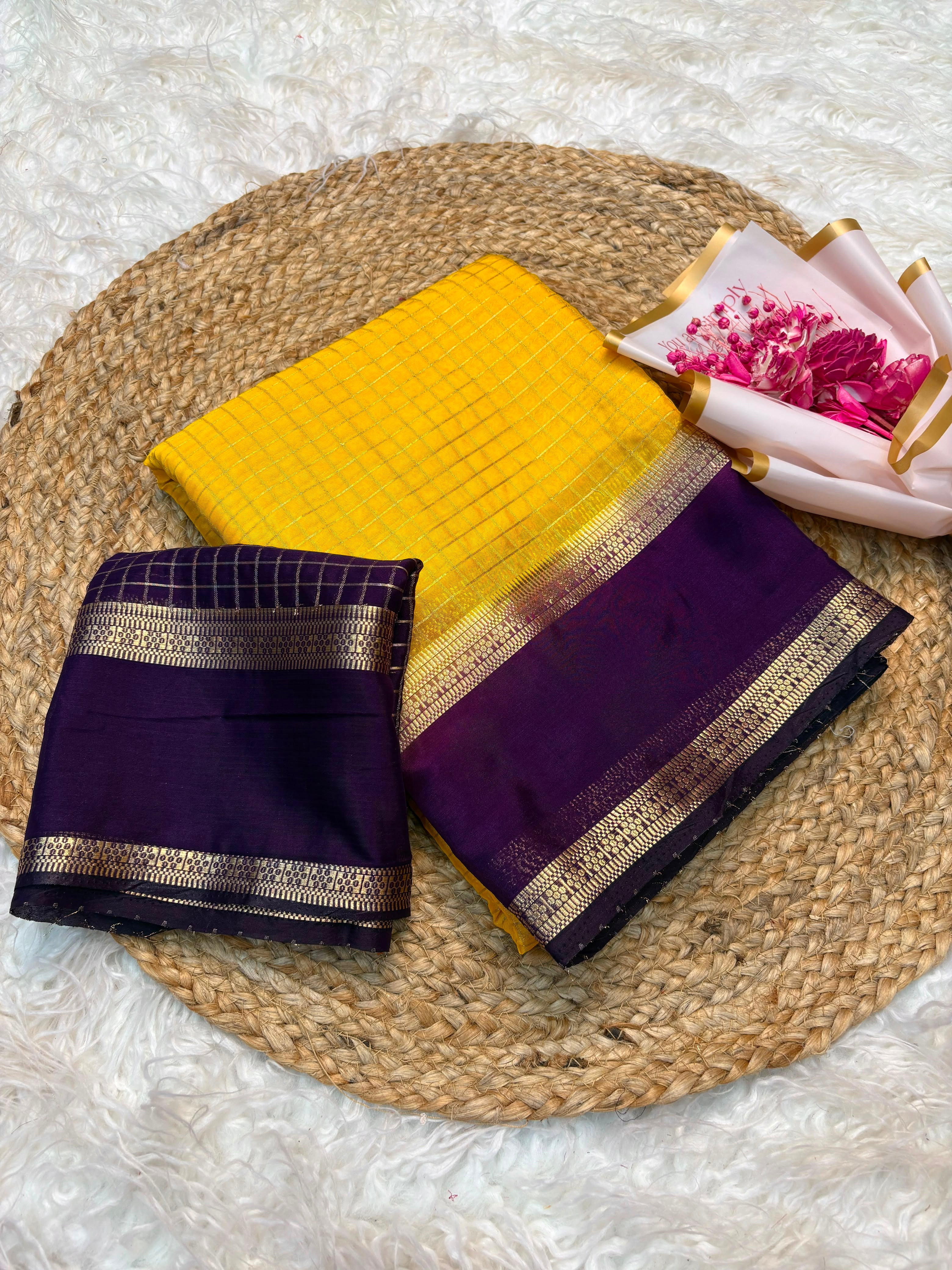 Chinnon weaving check saree with bentex boarder
