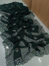 Fancy handwork mirrors and beads work georgette saree