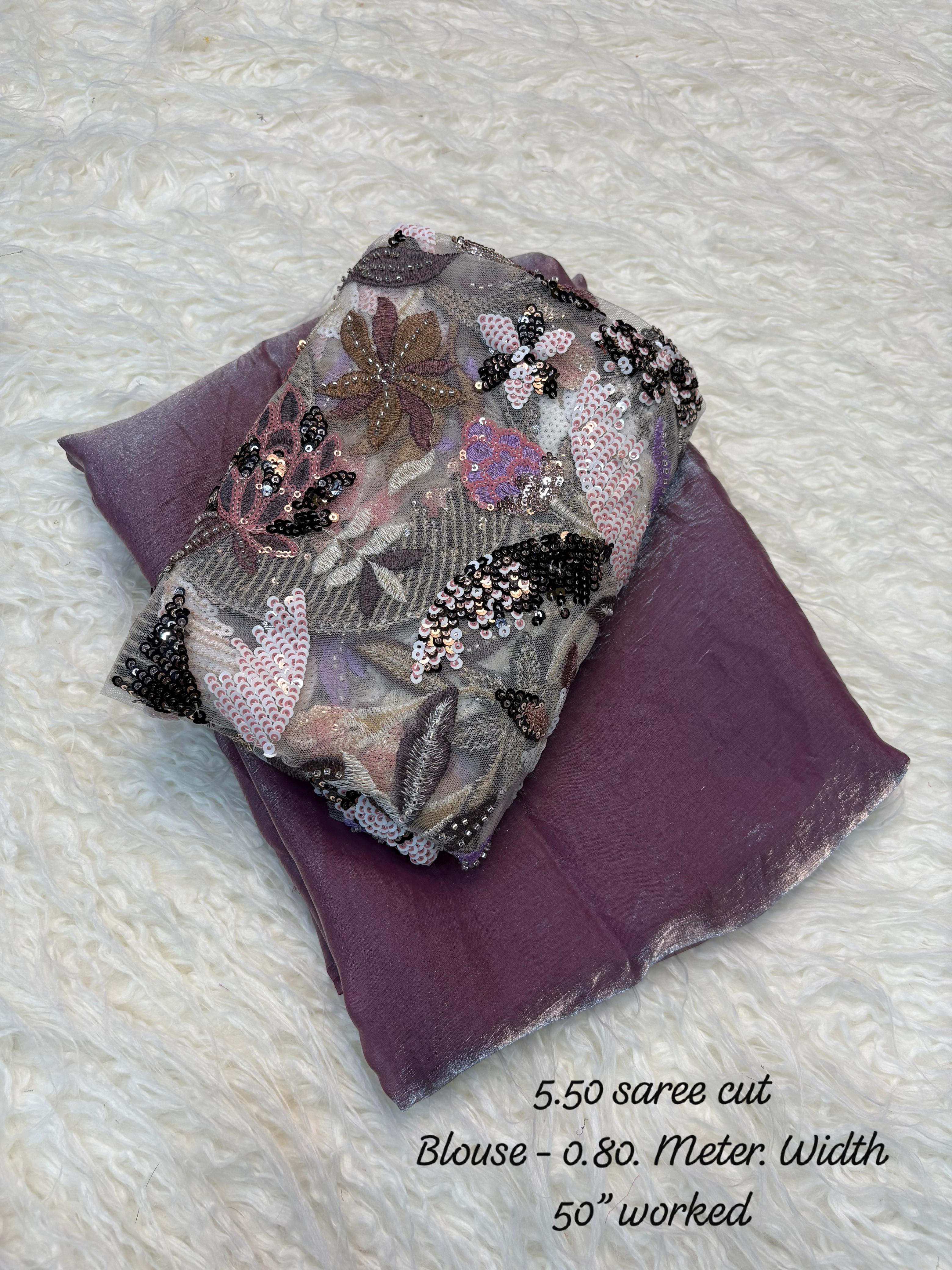 Dual tone space silk saree with 3d designer blouse