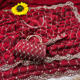 Space silk beads work saree with free desiner purse