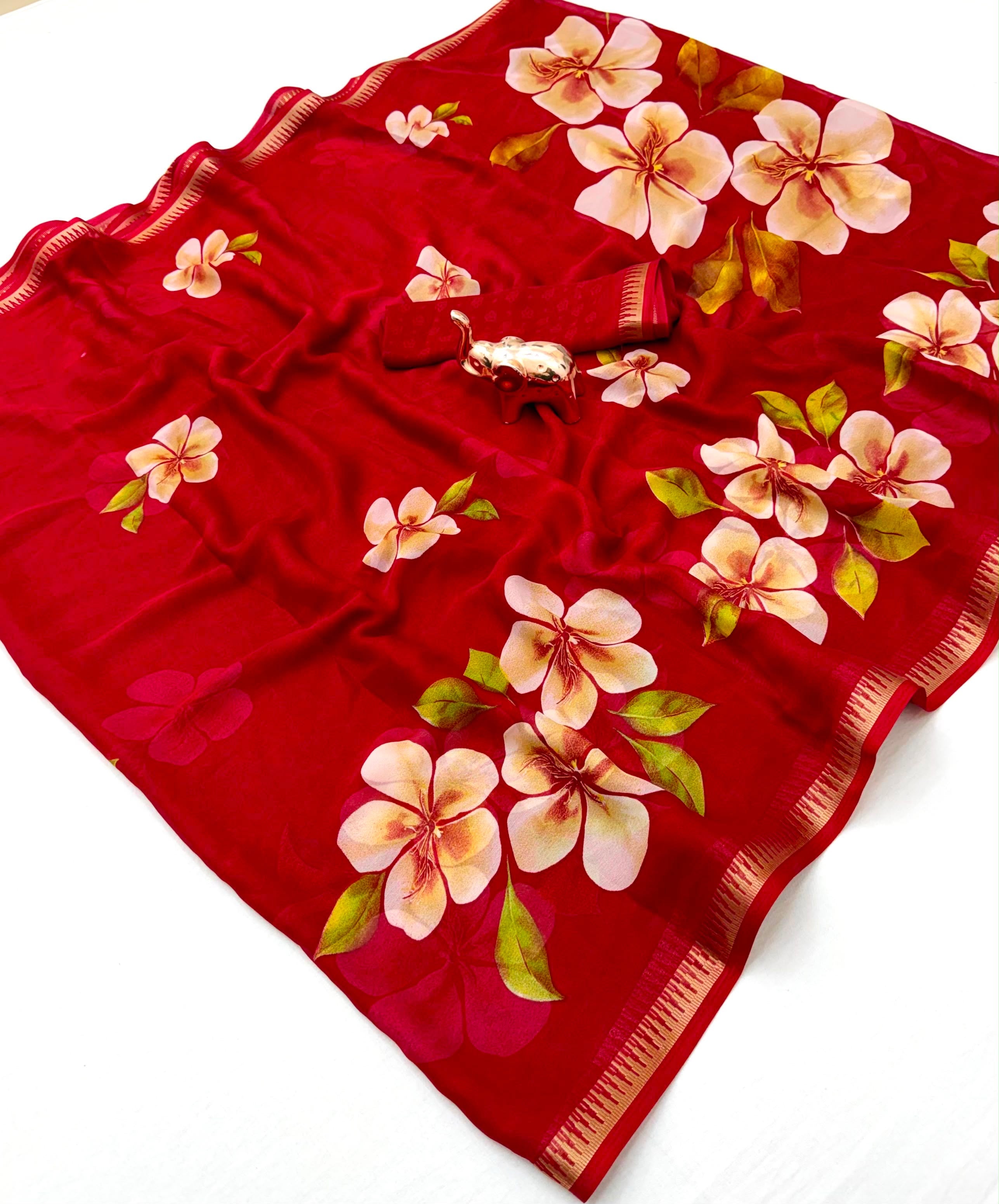 Soft marshmallow georgette floral saree